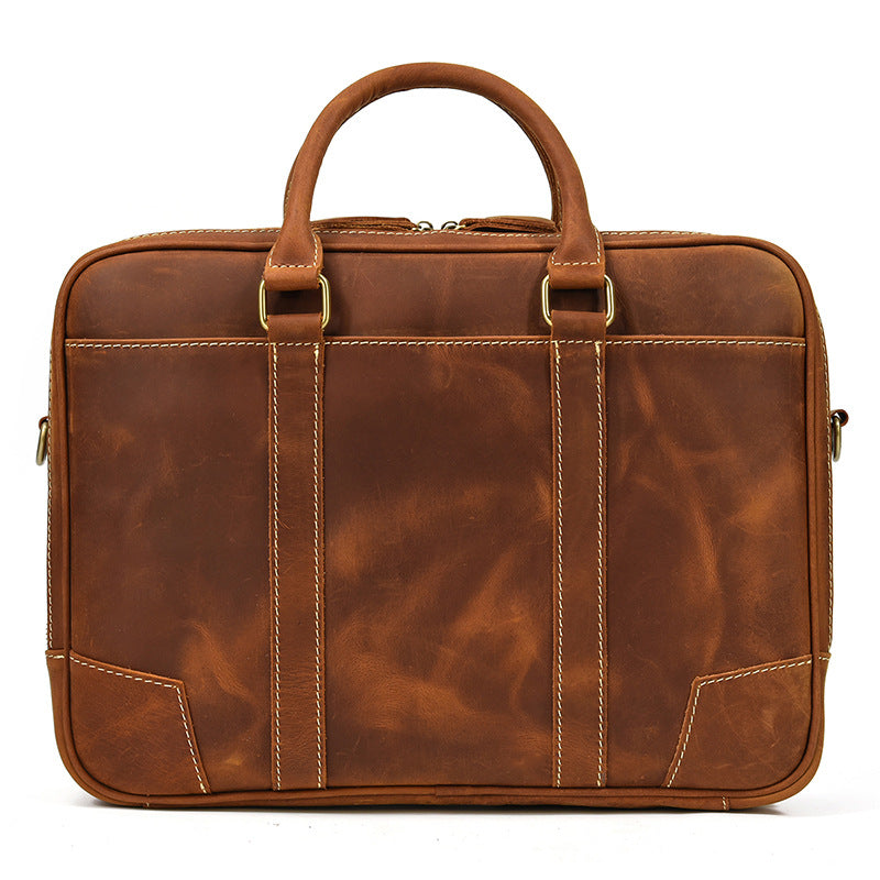 New Black Crazy Horse Leather Business Briefcase, Cross-Border Bestseller Laptop Commute Bag, Premium Shoulder Crossbody Work Bag for Men