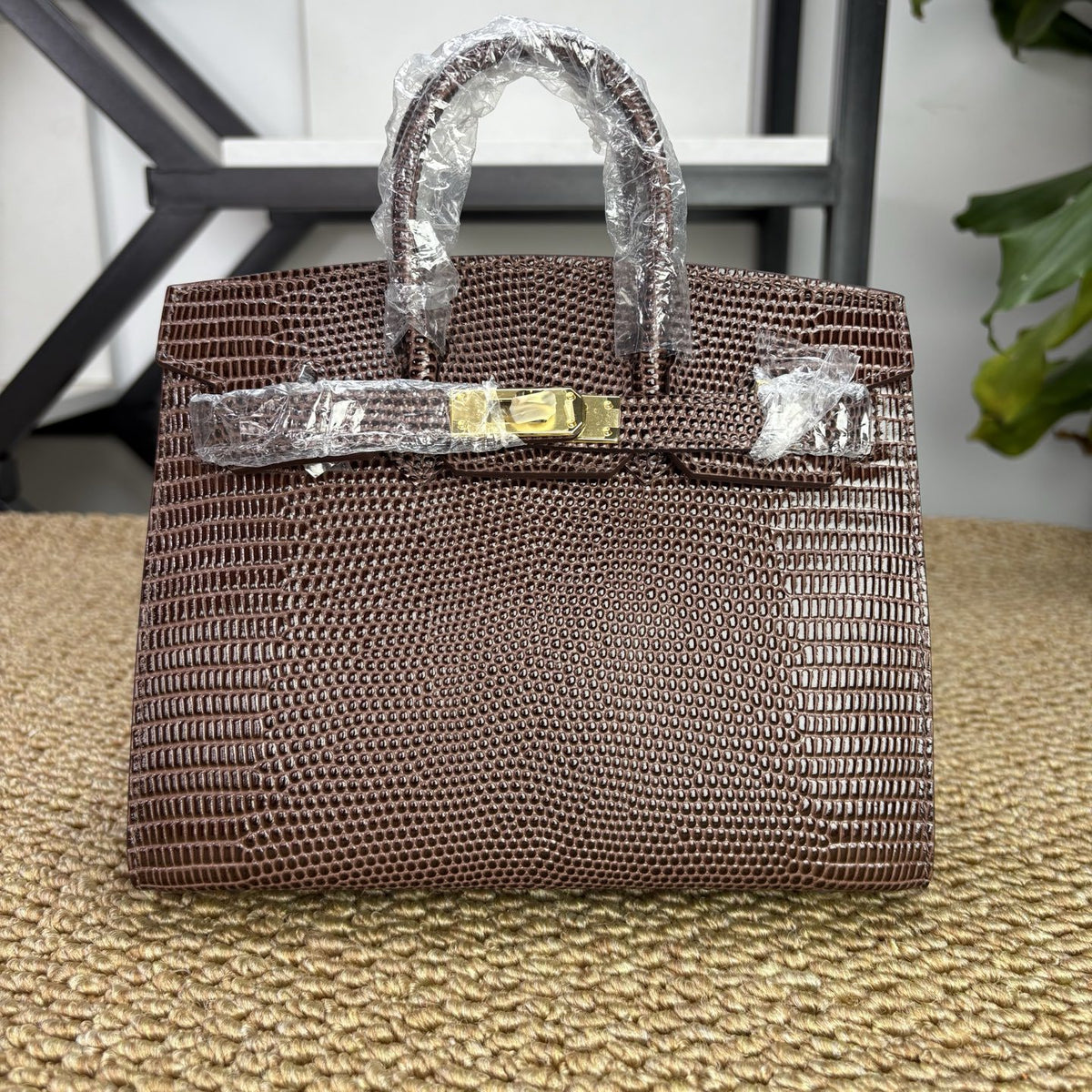 Fashionable Lizard-Embossed Birkin-Inspired Tote Bag for Women, Premium Stainless Steel Hardware 25cm Top-Layer Cowhide Handbag with Versatile Elegant Design