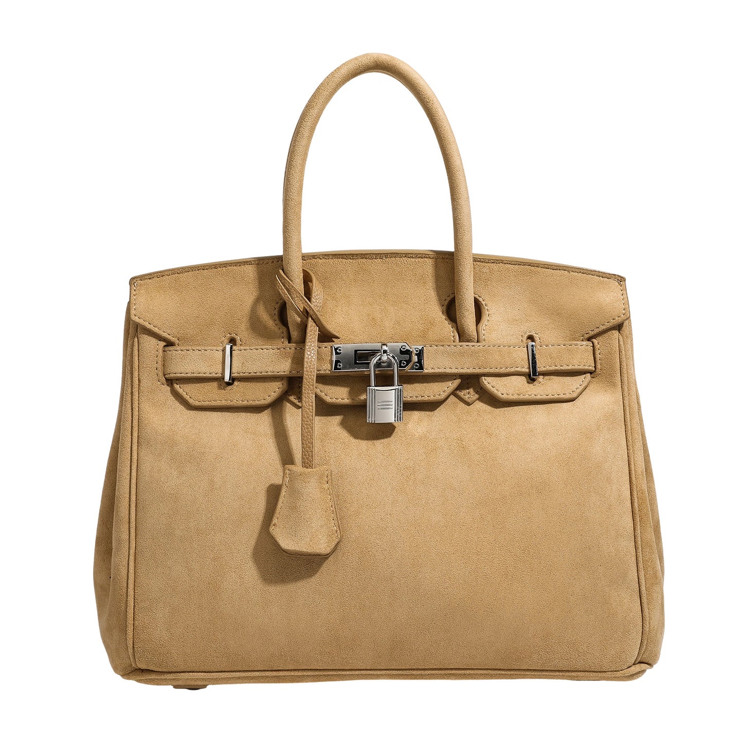 Premium Genuine Leather Birkin-Inspired Tote Bag for Women, Soft Suede-Textured Handbag with Silver-Tone Hardware, Versatile Top-Handle Wristlet Purse for Everyday Elegance