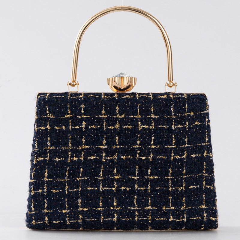 Elegant Winter Tweed Chanel-Style Evening Bag for Women, A Premium Top-Handle Banquet Handbag with Classic Versatile Design, Perfect for Special Occasions