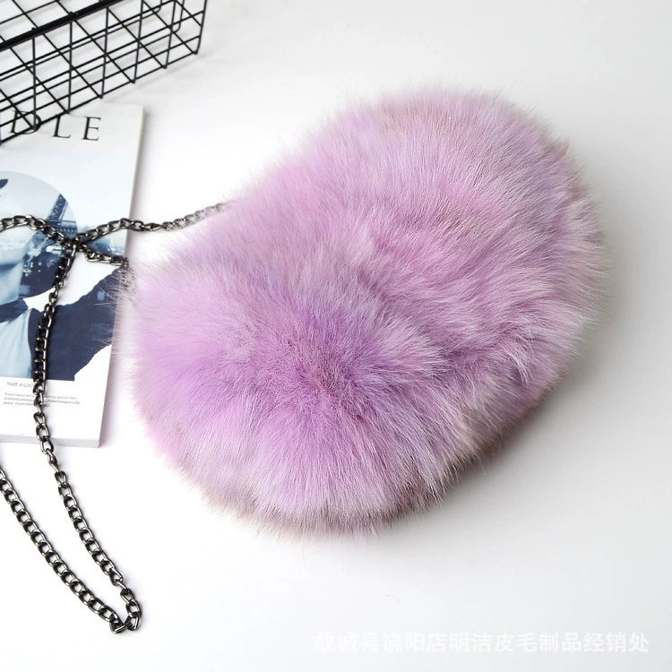 Women's New Fox Fur Chain Bag, Solid Color Shoulder Crossbody Purse with Chain Strap, Trendy Faux Fur Handbag with Fluffy Texture
