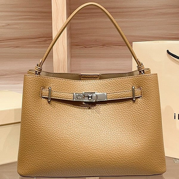 Genuine Leather Kelly-Style Bag for Women, New Early Spring Fashionable Shoulder Crossbody Top Handle Purse, Versatile Trendy Commute Handbag, Light Luxury for Ladies