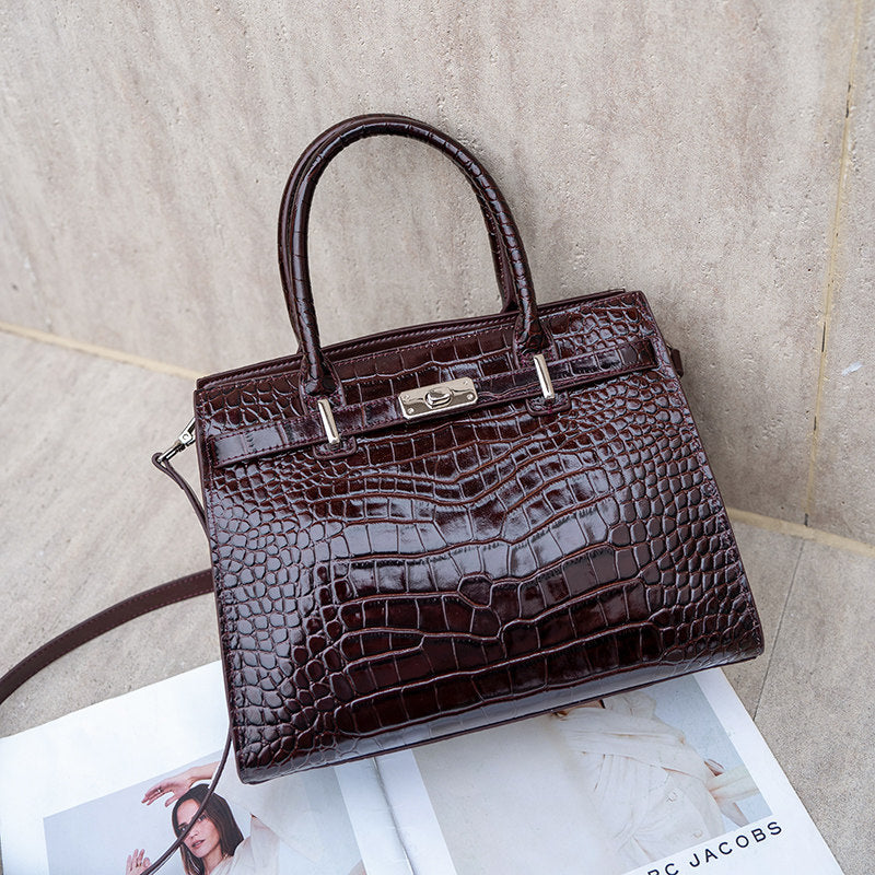 Chic Croc-Embossed Birkin-Inspired Tote Bag for Women, Premium Genuine Leather Top-Handle Crossbody Shoulder Handbag with Fashionable Design, Everyday Purse