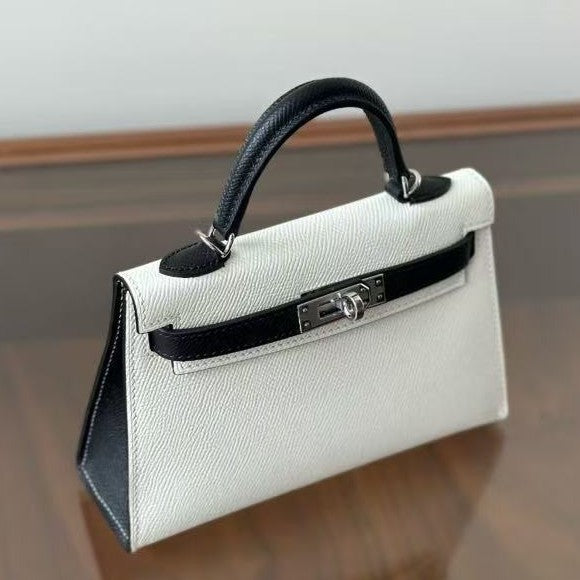 Genuine Cowhide Palm Texture 2nd Gen Kelly-Style Bag for Women, New Fashionable Shoulder Crossbody Top Handle Purse, Color Block Small Square Handbag for Ladies