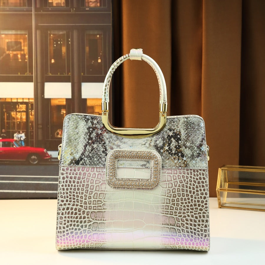 New Arrival Croc-Effect Square Tote Bag for Women, A Fashionable Large Capacity Shoulder Crossbody Top-Handle Handbag with Versatile Design, Perfect for Everyday & Outings