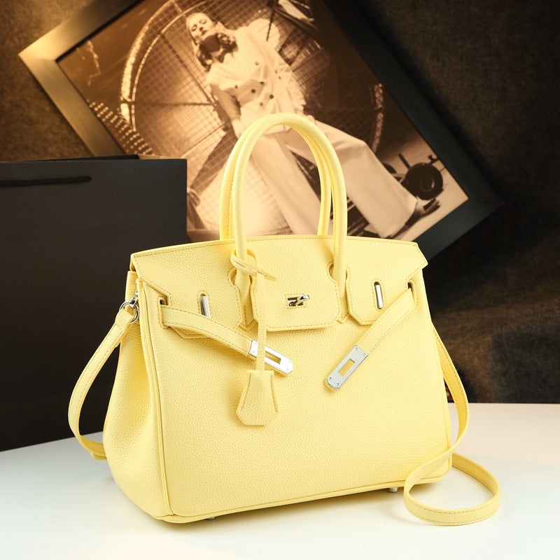 New Arrival Pebbled Leather Birkin-Inspired Tote Bag for Women, Large Capacity Turn-Lock Shoulder Crossbody Handbag with Light Luxury Style, Perfect Commuter Purse for Work & Everyday