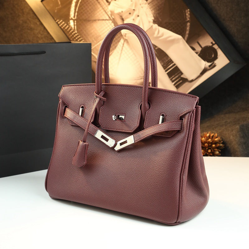 New Arrival Pebbled Leather Birkin-Inspired Tote Bag for Women, Large Capacity Turn-Lock Shoulder Crossbody Handbag with Light Luxury Style, Perfect Commuter Purse for Work & Everyday