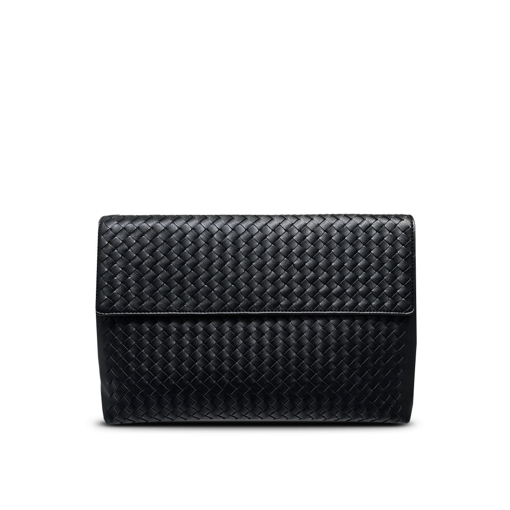 Woven Leather Clutch Briefcase, Large Flap Business Casual Square Envelope Bag, Unisex