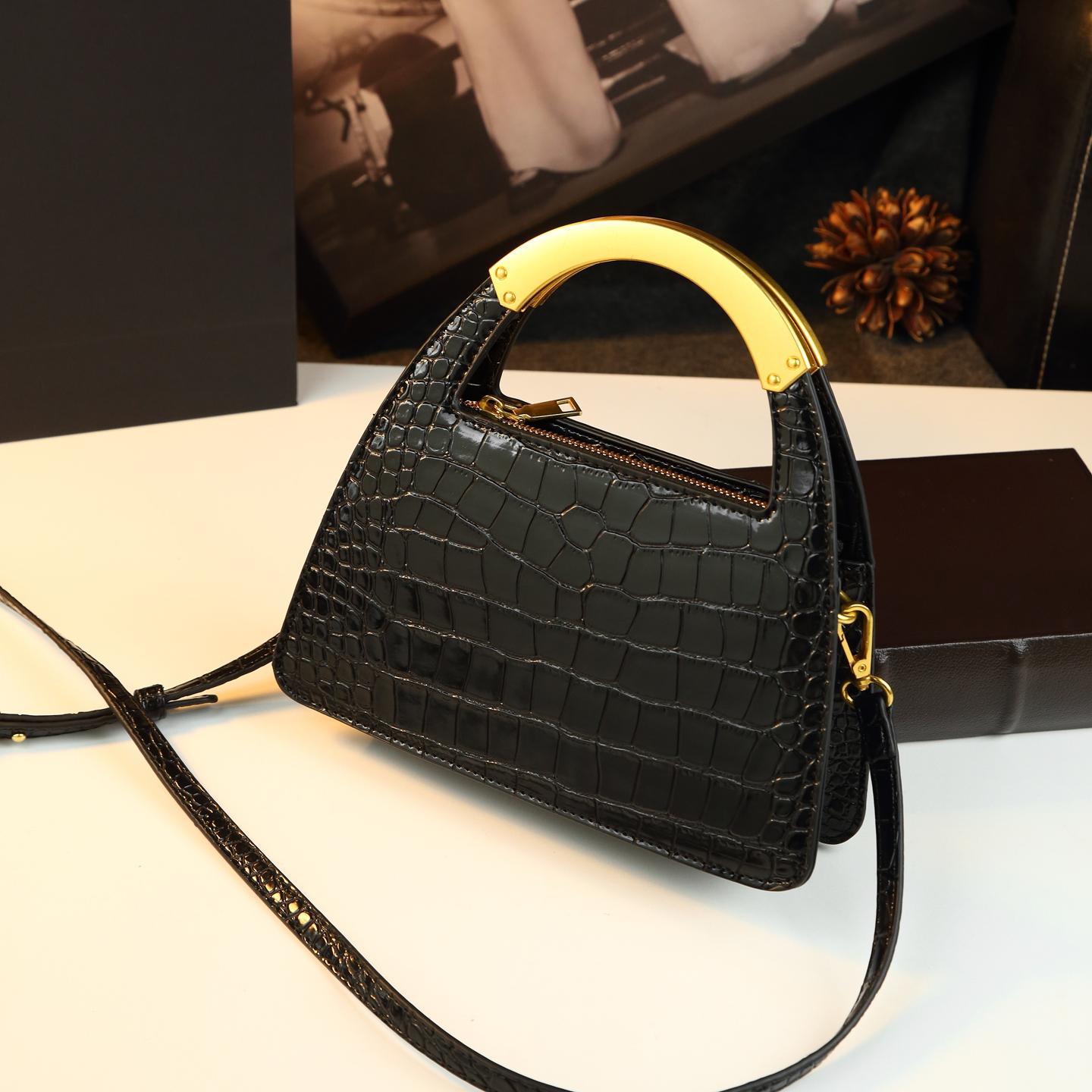 New Arrival Croc-Effect Genuine Leather Shell Bag for Women, A Fashionable Small Shoulder Crossbody Top-Handle Handbag with Unique Design