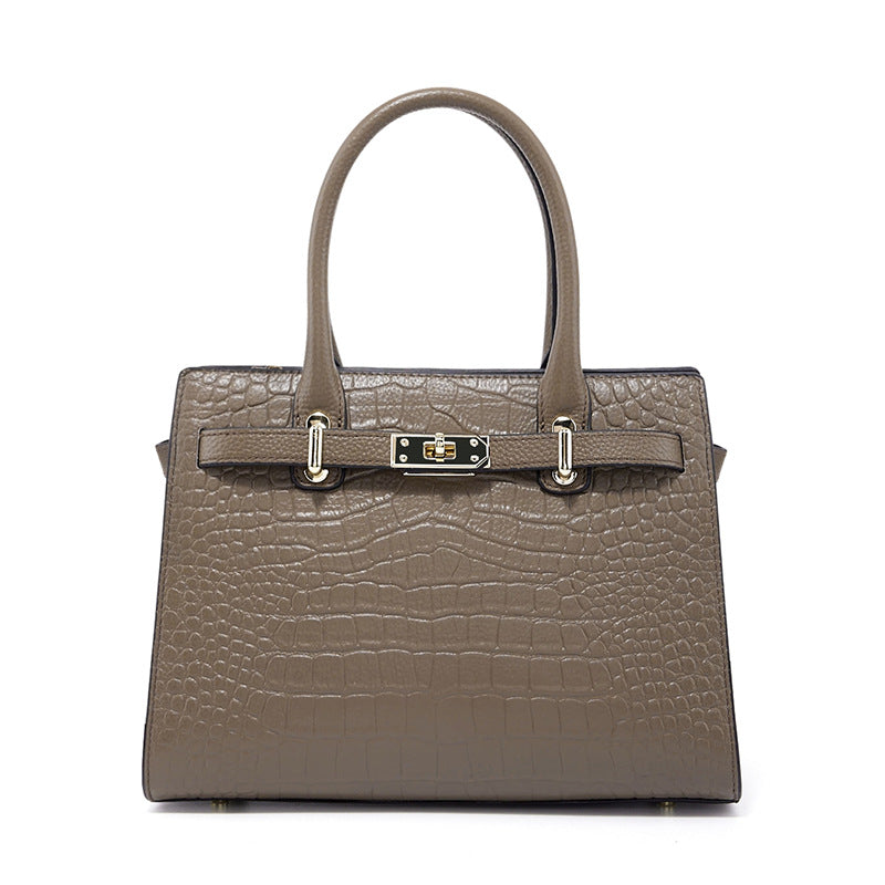 New French Style Croc-Effect Light Luxury Tote Bag for Women, Birkin & Kelly-Inspired Versatile Commuter Handbag with Elegant Everyday Design