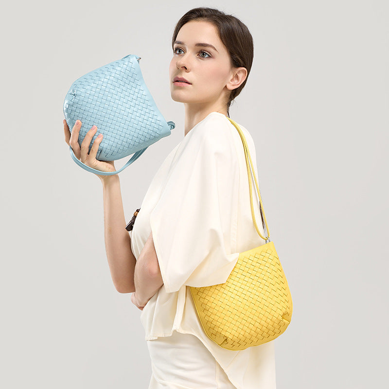 Top Layer Lambskin Handwoven Small Underarm Bag, Niche Designer Crossbody Shoulder Purse, Premium Handbag for Women