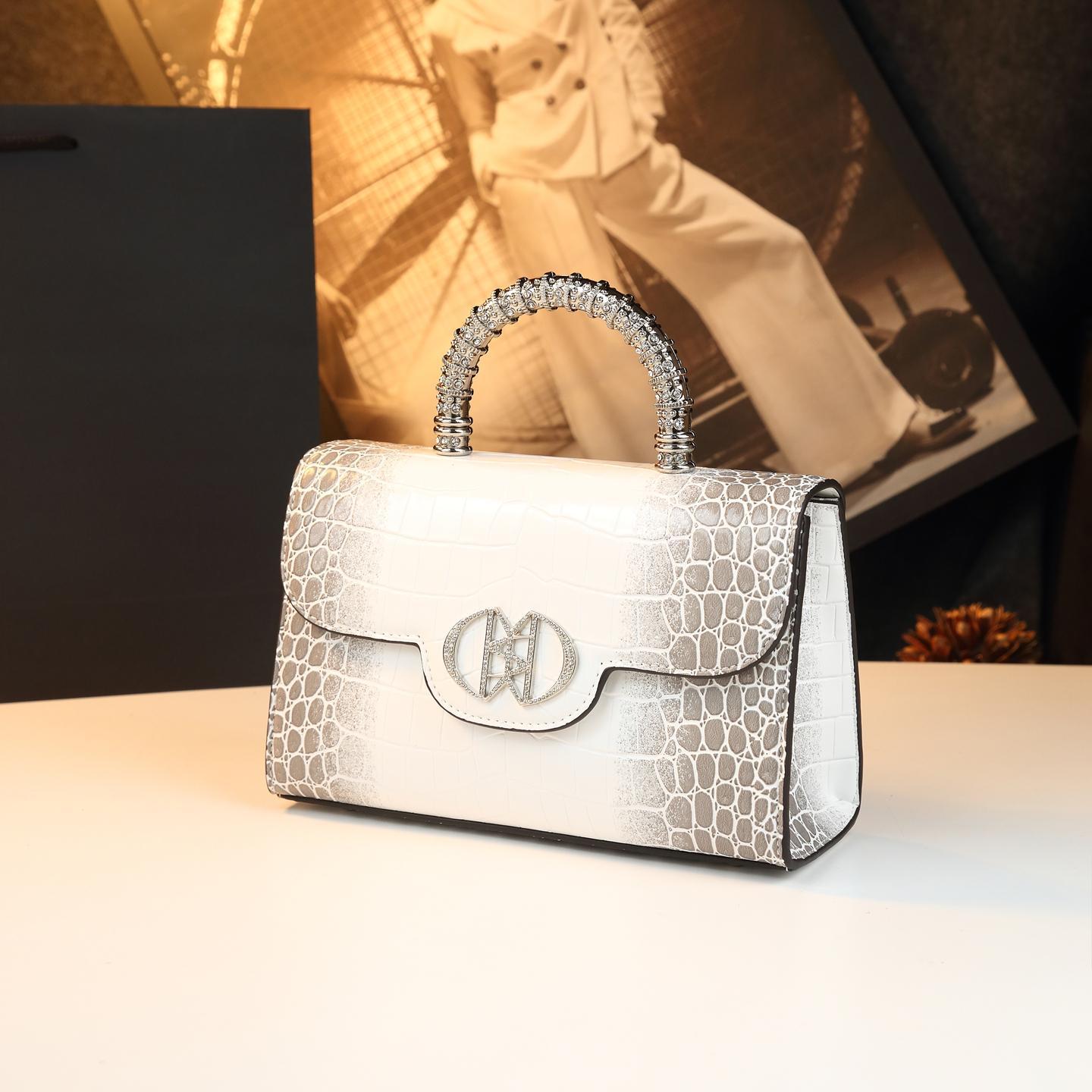 New Arrival Minimalist Croc-Effect Light Luxury Bag for Women, An Elegant Top-Handle Crossbody Shoulder Commuter Handbag with Fashionable Design
