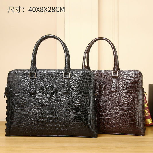 New Arrival Croc-Effect Double-Zip Business Briefcase for Men, A High-End Top-Handle Bag with Light Luxury Sophisticated Design, Perfect for Work & Travel