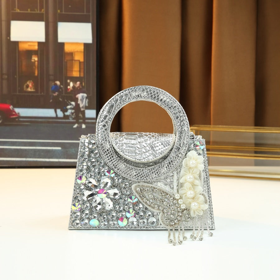 Rhinestone Butterfly Pearl Evening Bag for Women Banquet Shoulder Handbag, Premium Sparkly Purse with Exquisite Embellished Design