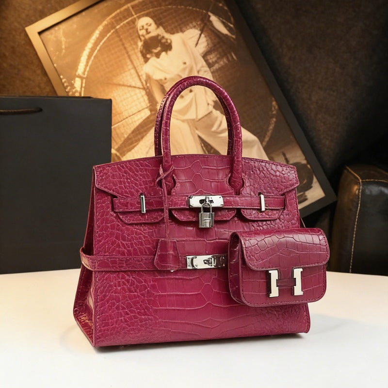 New Croc-Embossed Large Tote Bag for Women, Faux Leather Platinum-Style Top-Handle Handbag, Light Luxury Kelly-Inspired Shoulder Crossbody Purse for Work Commute