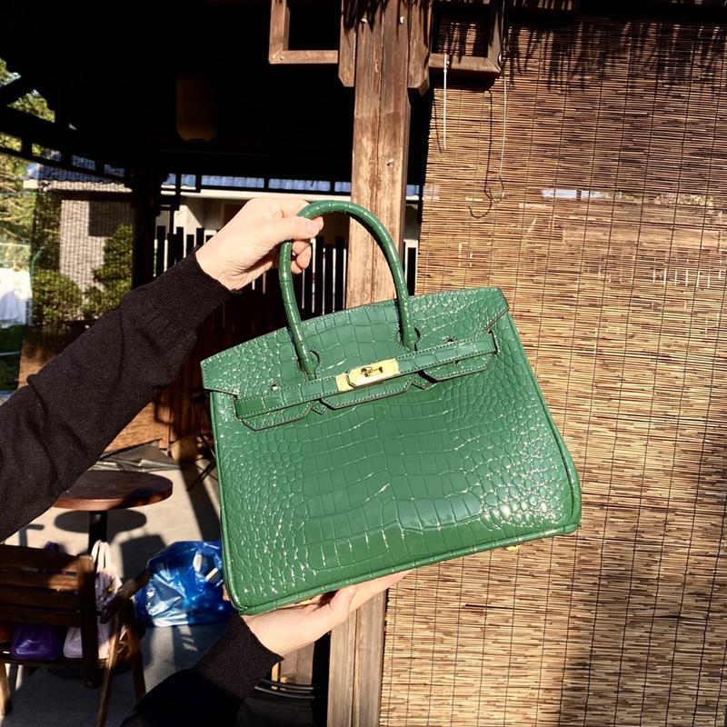 Chic Croc-Embossed Birkin-Inspired Tote Bag for Women, Premium Genuine Leather Shoulder Crossbody Top-Handle Handbag with Dopamine Bright Colorful Style, High-End Everyday Purse