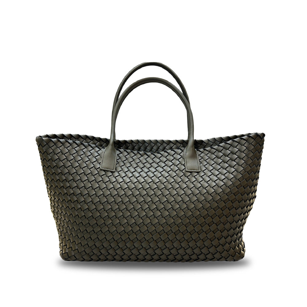 Leather woven vegetable basket cowhide tote large capacity underarm hand bag female