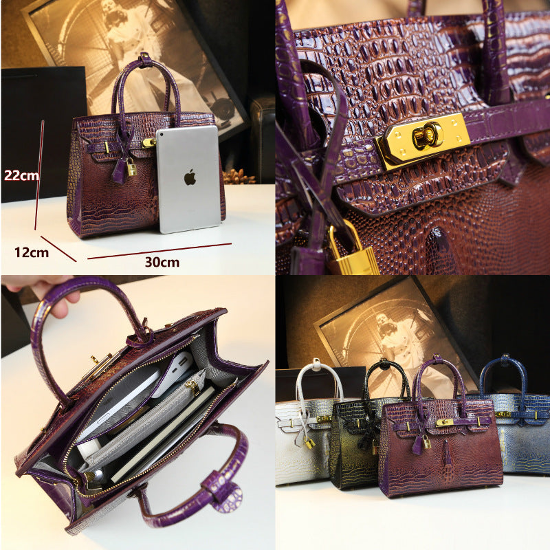 Elegant Gradient Croc-Embossed Birkin-Inspired Tote Bag for Women, Premium Genuine Leather Top-Handle Shoulder Handbag with Sophisticated Ombré Design, Perfect Gift for Mom