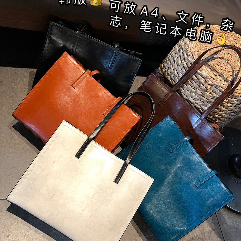 Genuine Waxed Cowhide Large Capacity Underarm Tote Bag for Women, New Light Luxury Shoulder Purse, Chic Everyday Handbag for Ladies