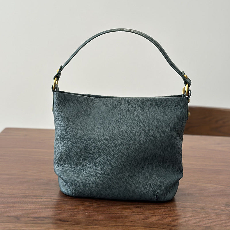 Genuine Top Layer Cowhide Bucket Bag for Women, New Spring Summer All-Season Versatile Shoulder Crossbody Top Handle Purse, Casual Commute Handbag for Ladies