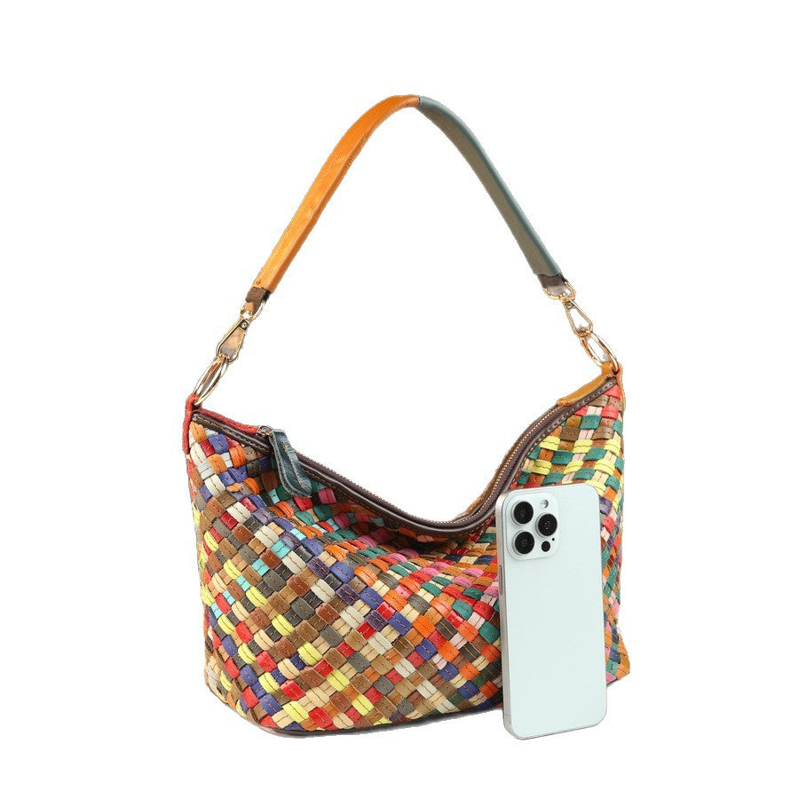 New Arrival Woven Basket Tote Bag for Women, A High-Quality Contrast Color Commuter Underarm Handbag with Large Capacity & Elegant Style