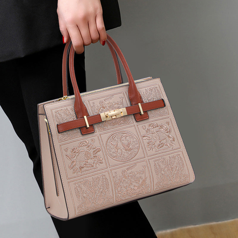 Embroidered Mom Wedding Bag, Large Capacity Top Handle Handbag for Middle-Aged Women, Perfect Birthday Gift Purse for Ladies