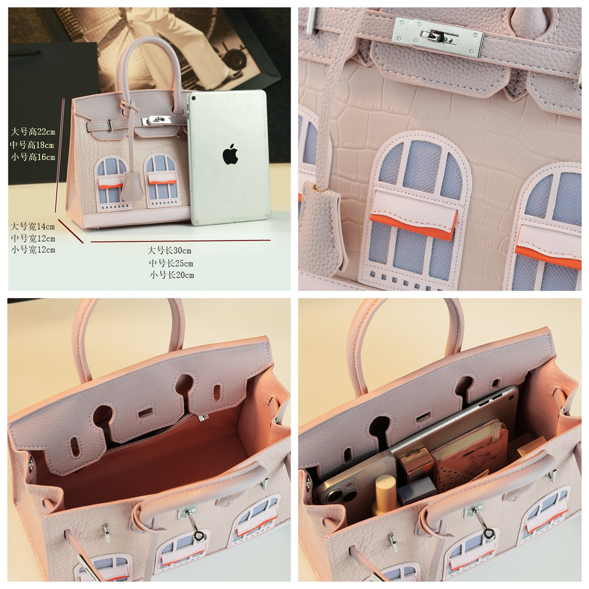 New Arrival Minimalist Birkin-Inspired Tote Bag for Women, Genuine Leather Color-Blocked Top-Handle Shoulder Crossbody Handbag with Versatile Design, Perfect Commuter Purse