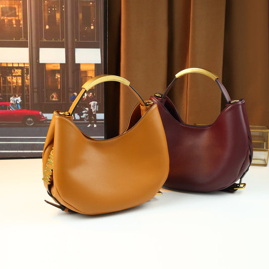 Dumpling Bag for Women Large Capacity Vintage Top Handle Shoulder Purse with Metal Letter Embellishment, Solid Color Crossbody Handbag for Work & Commute
