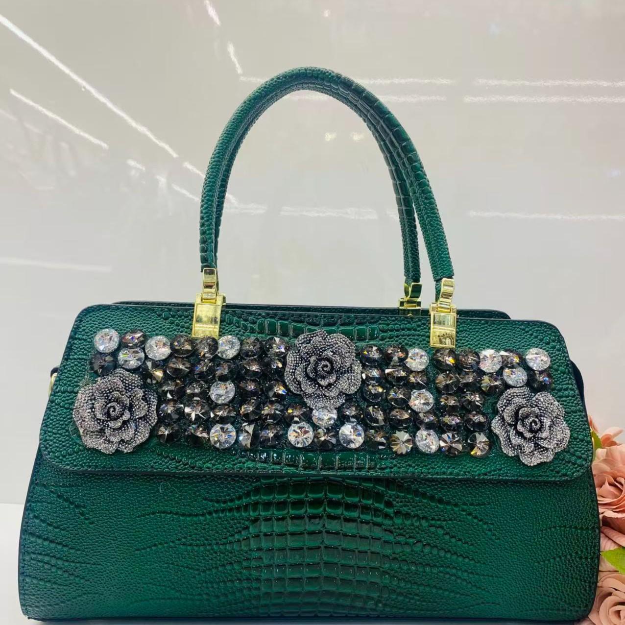 New Arrival 2026 Rhinestone-Embellished Croc-Effect Mom Bag for Women, An Elegant Large Capacity Shoulder Crossbody Top-Handle Handbag with Premium Design