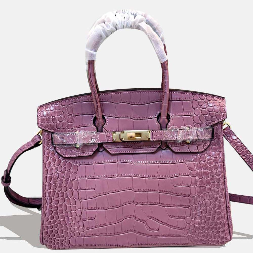 New Birkin Style Large Tote Bag for Women High Gloss Crocodile Embossed Genuine Leather Shoulder Handbag Crossbody Purse