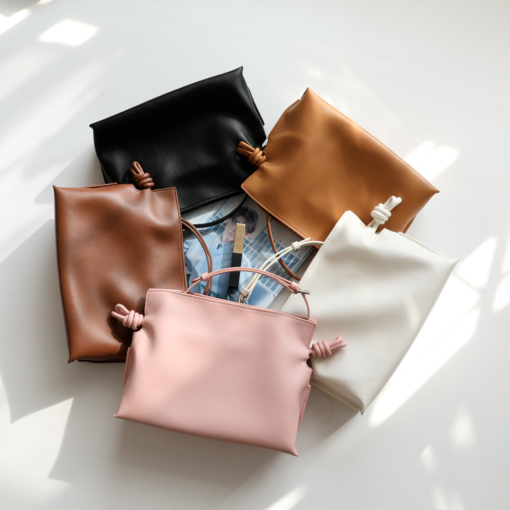 Genuine Leather Drawstring Lucky Bag for Women Light Luxury Shoulder Crossbody Small Handbag, Stylish Pouch Purse with Versatile Design