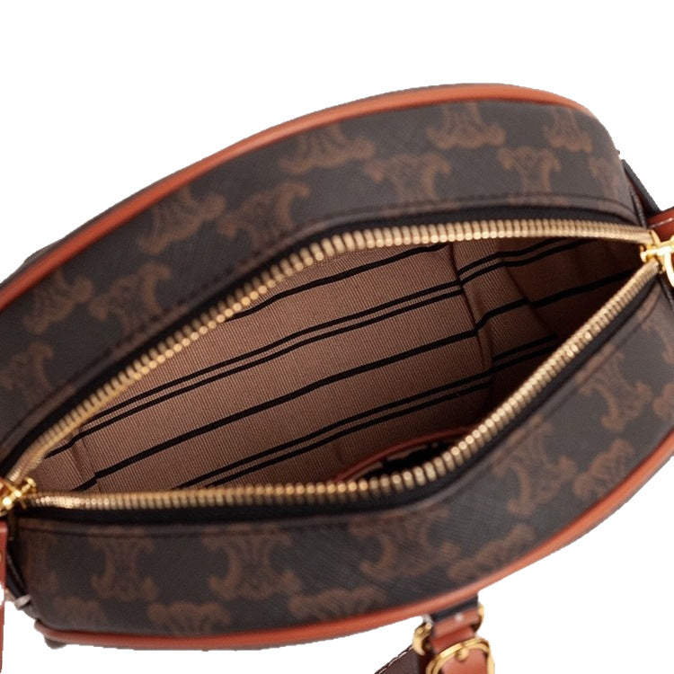 Genuine Leather Round Crossbody Bag for Women, New Fall Winter Casual Shoulder Purse, Small Circle Handbag for Ladies