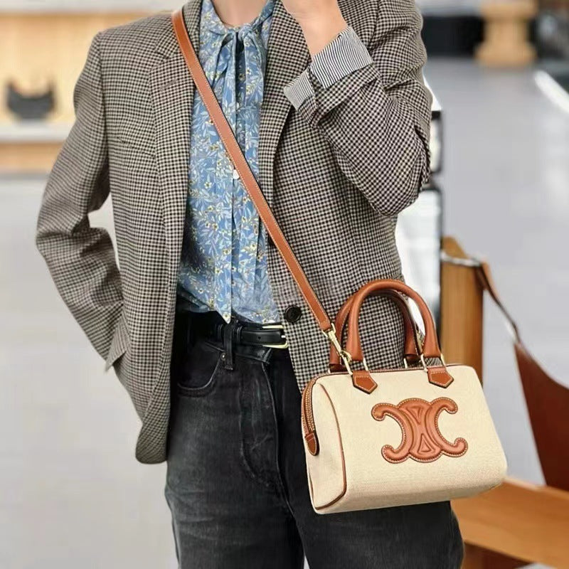 Genuine Leather Boston Pillow Bag for Women, New Fall Winter Small Top Handle Shoulder Crossbody Purse, Trendy Casual Handbag for Ladies