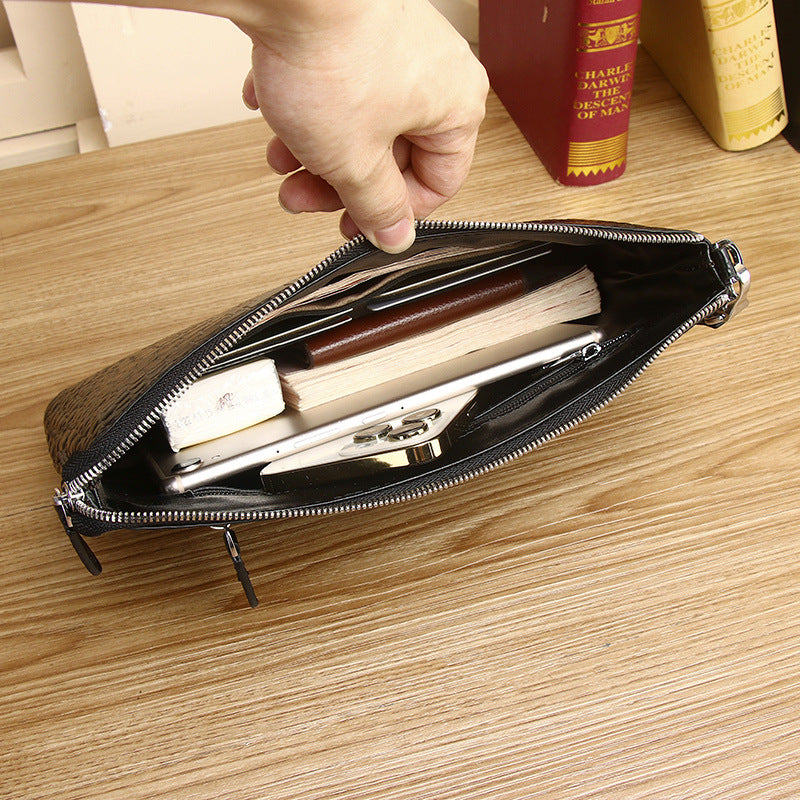 New Arrival Genuine Leather Croc-Effect Wristlet Clutch for Men, A Large Capacity Envelope Hand Grab Bag with Multiple Compartments & Detachable Wrist Strap