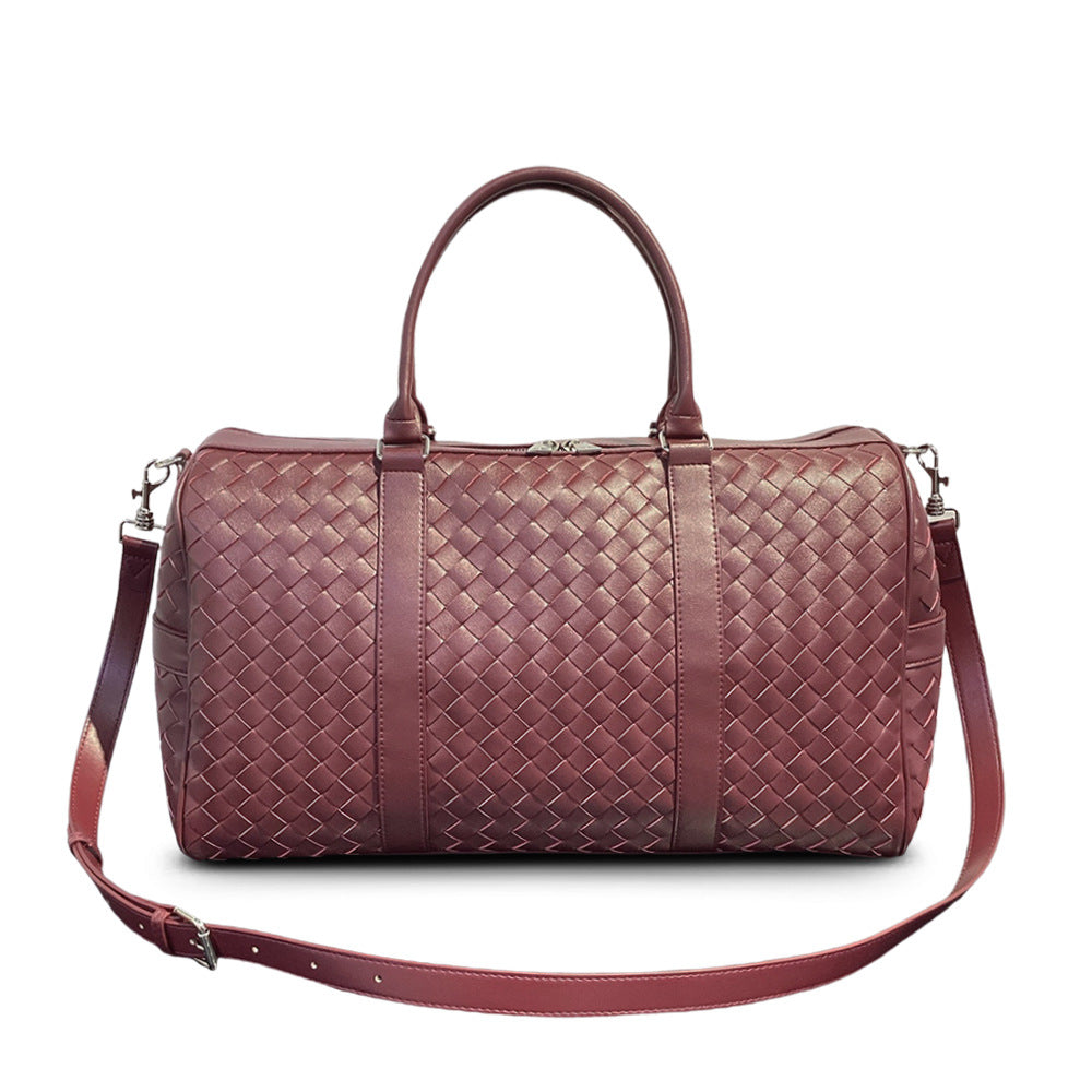 Leather woven duffel bag large capacity travel bag men and women same style portable shoulder crossbody Boston bag
