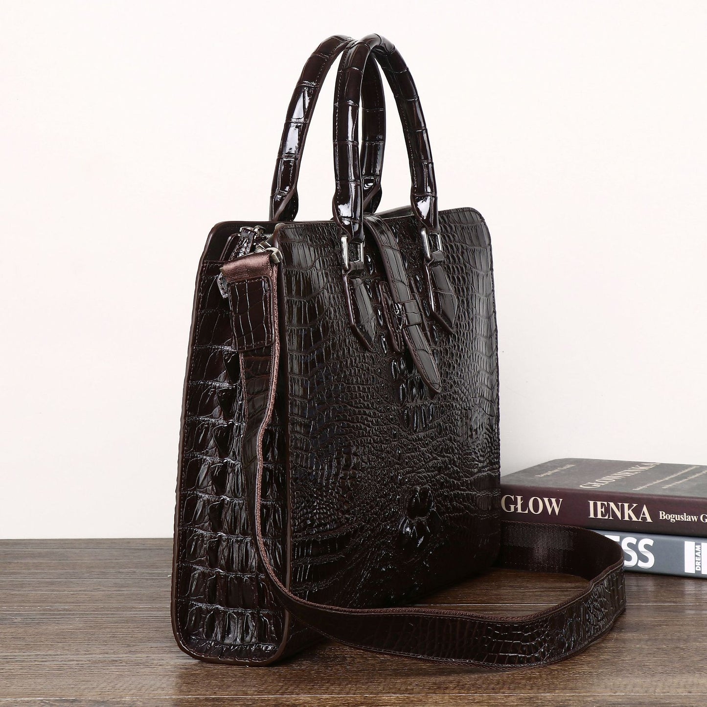 New Arrival Croc-Effect Business Casual Briefcase for Men, A High-End Top-Handle Shoulder Crossbody Bag with Sophisticated Design