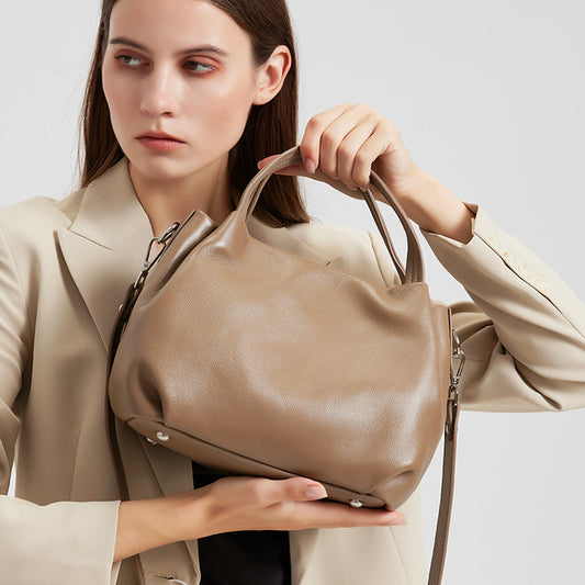 Pleated Cloud Tote Bag for Women Top Layer Cowhide Large Capacity Shoulder Crossbody Handbag, Soft Textured Purse with Versatile Practical Design