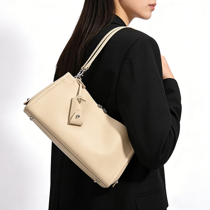 New Premium Boston Underarm Bag in Genuine Cowhide, Large Capacity Commute Top Handle Shoulder Purse, Versatile Work Handbag for Women