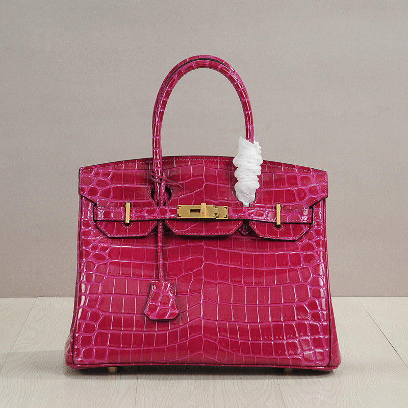 Genuine Leather Crocodile-Embossed Birkin-Style Bag for Women, New Large Capacity Commute Top Handle Shoulder Crossbody Purse, Fashionable Versatile Handbag for Ladies