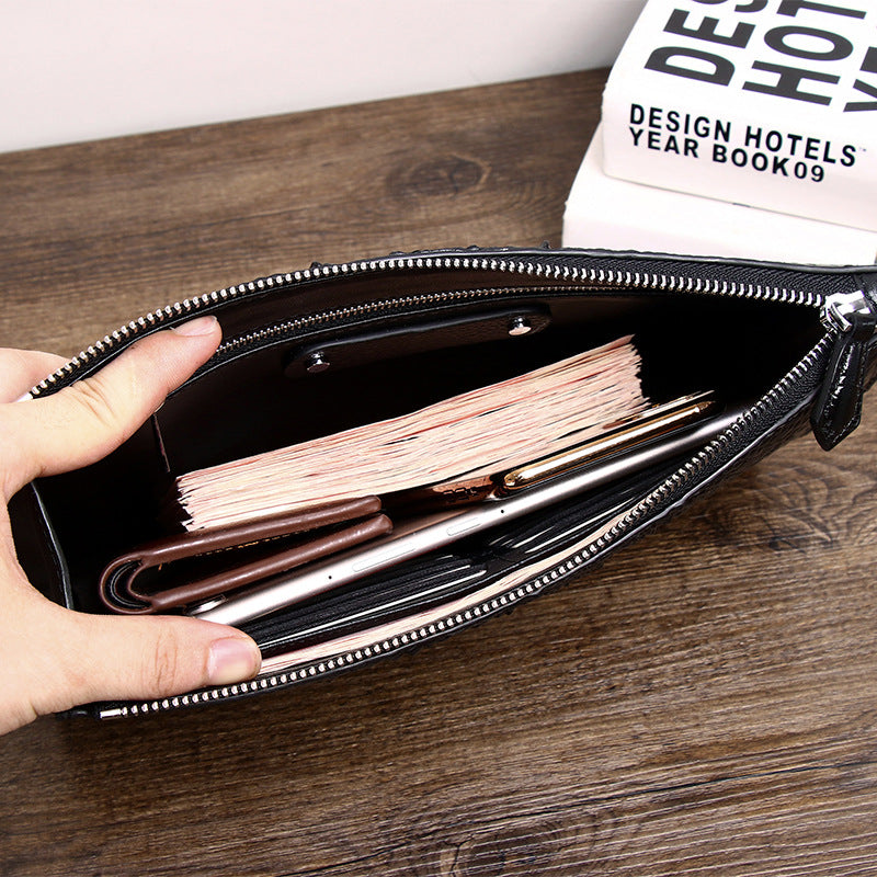New Arrival Croc-Effect Large Business Clutch Bag, A Multi-Functional Envelope Wallet with Large Capacity, Perfect Commuter Document Organizer