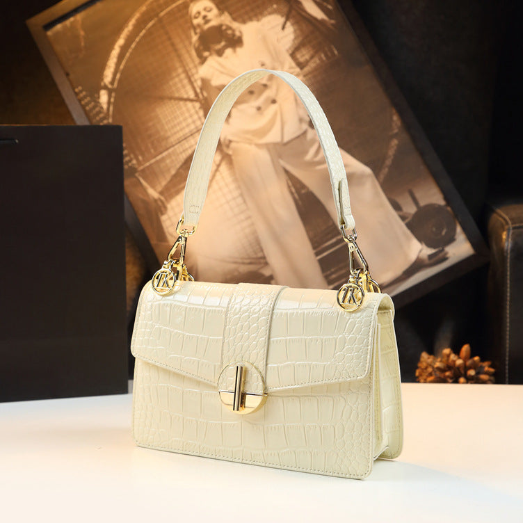 New Arrival Croc-Effect Genuine Leather Small Square Bag for Women, A Patent Leather Top-Handle Crossbody Shoulder Handbag with Fashionable Stylish Design