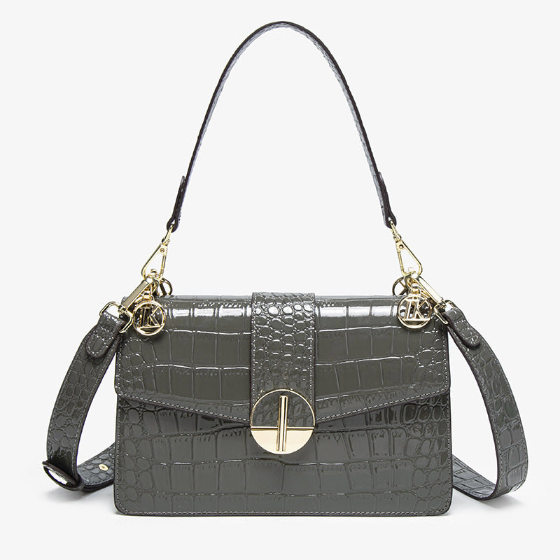 New Arrival Croc-Effect Genuine Leather Small Square Bag for Women, A Versatile Premium Top-Handle Crossbody Handbag with Sophisticated Design