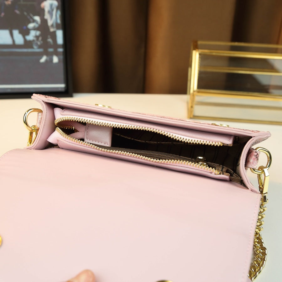 Butterfly Wing Mini Square Bag for Women with Pearl Chain, Trendy Shoulder Crossbody Handbag with Versatile Fashion Design