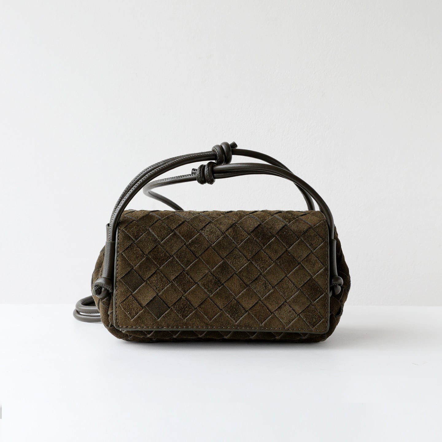Frosted Cowhide Woven Mini Square Bag for Women Knot Flap Shoulder Crossbody Handbag, Niche Genuine Leather Purse with Soft Matte Texture