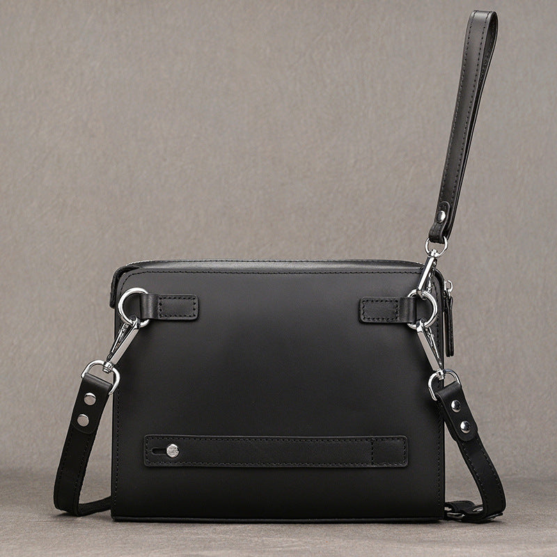 Black Business Clutch with Wrist Strap, 24cm Large Capacity Top Layer Cowhide Wallet, Men's Shoulder Bag for Work and Travel