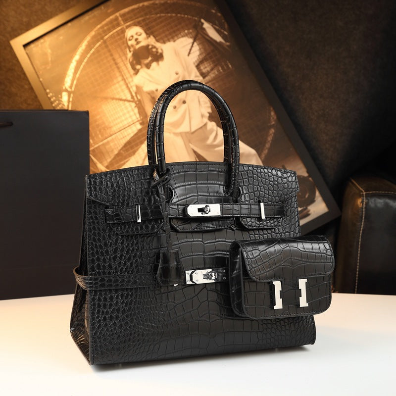 New Croc-Embossed Large Tote Bag for Women, Faux Leather Platinum-Style Top-Handle Handbag, Light Luxury Kelly-Inspired Shoulder Crossbody Purse for Work Commute