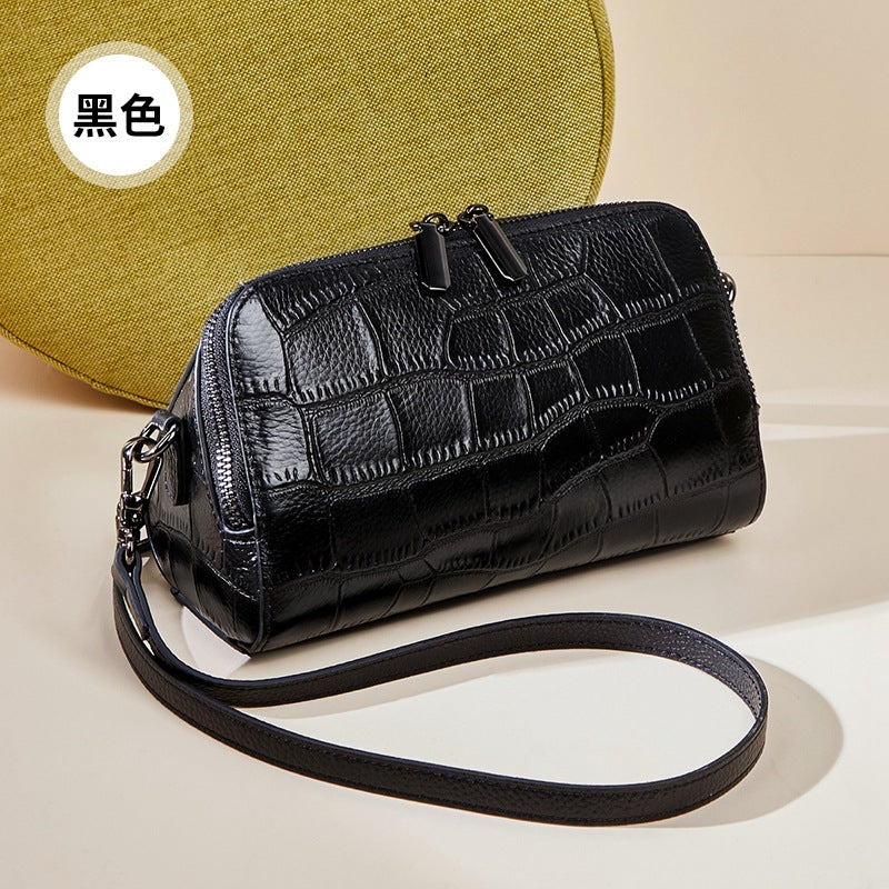 New Spring Summer Korean Mini Genuine Leather Bag, Shoulder Crossbody Purse with Double Straps, Fashionable Small Handbag for Women