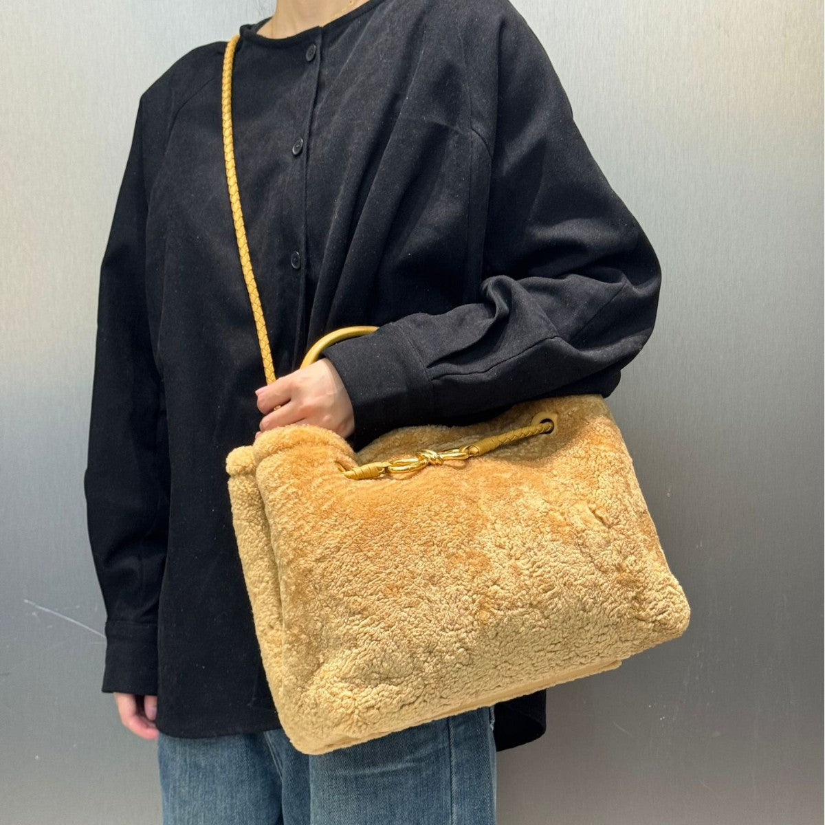 New Fall/Winter Lamb Wool Woven Tote with Metal Buckle, Vintage Large Commuter Shoulder & Crossbody Bag for Women