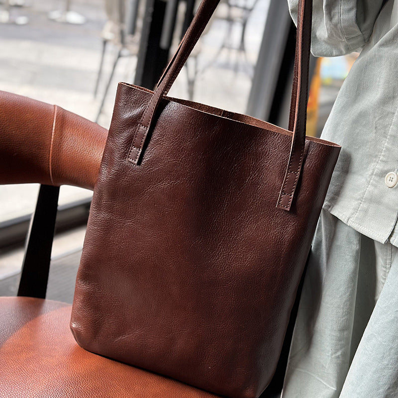 Genuine Top Layer Cowhide Tote Bag for Women, New Spring Minimalist Casual Shoulder Purse, Lightweight Versatile Shopping Handbag for Ladies