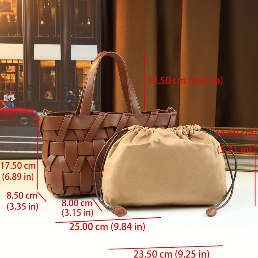 Woven Bucket Bag Set for Women Light Luxury Shoulder Crossbody Handbag, Exquisite Purse with Detachable Sub-Pouch
